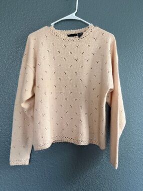 Vintage Angora and Silk Women's Peach Eyelet Crewneck Sweater size large